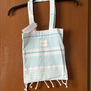 Seafolly Aqua and White Striped Tote